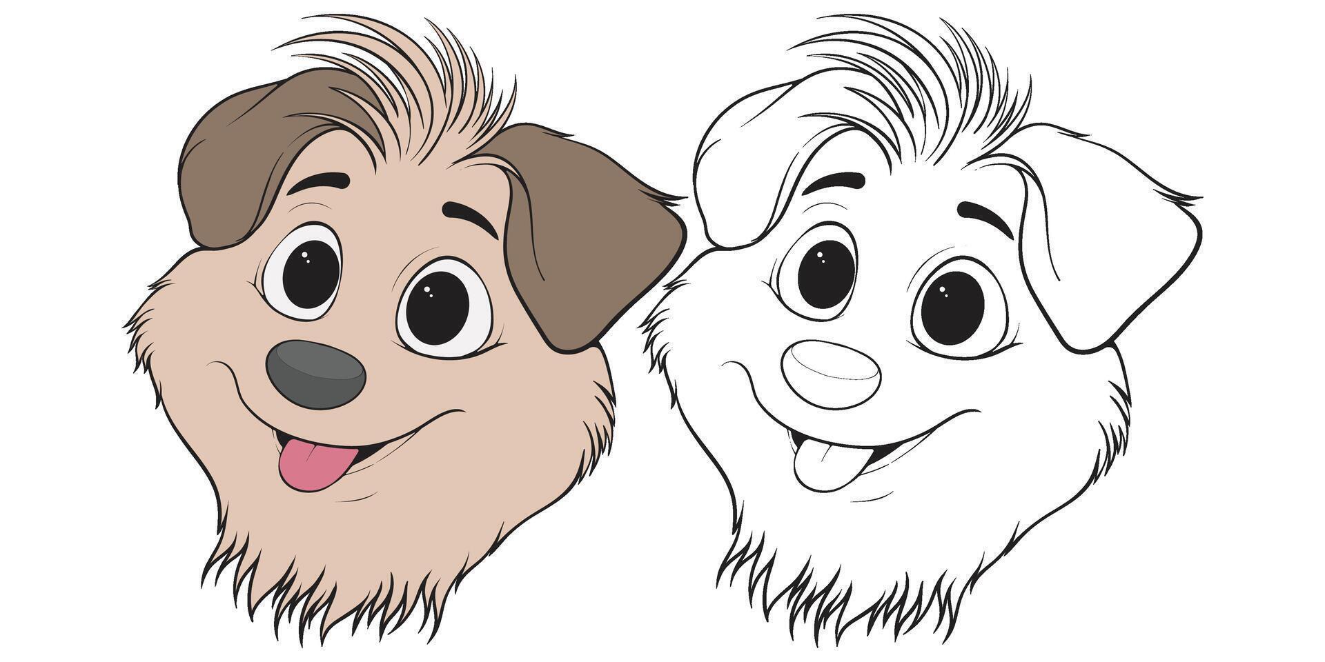 Bundling set Head Dog Character Illustration, Coloring Book Page, Isolated Head Dog with white Background. vector
