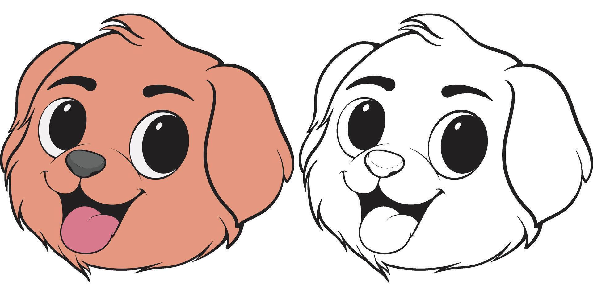 Bundling set Head Dog Character Illustration, Coloring Book Page with Dog. vector