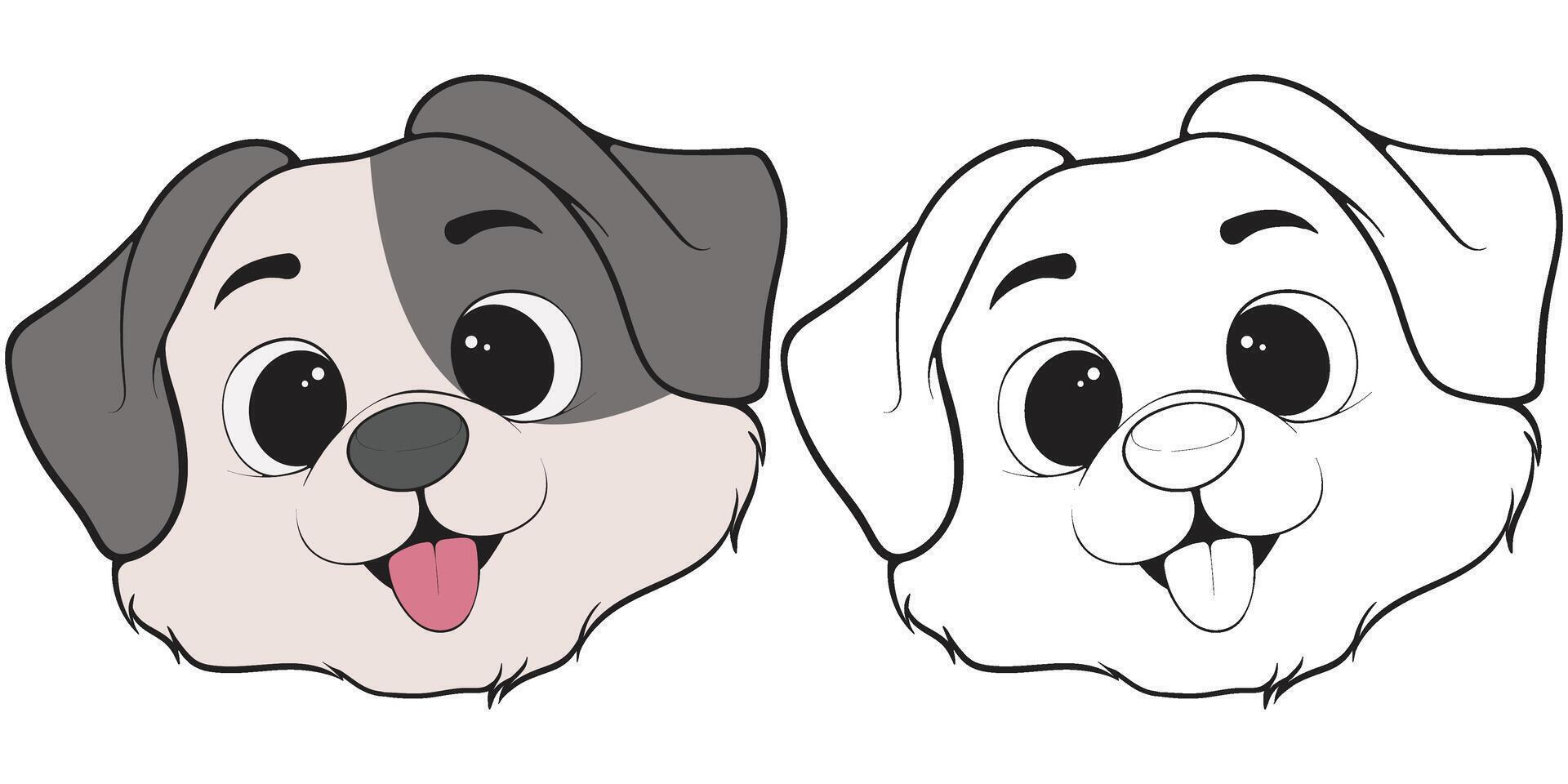 two cartoon dog faces with different expressions. vector