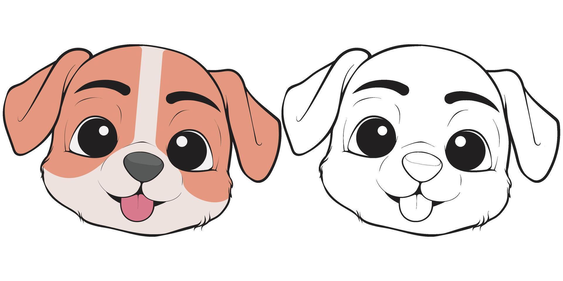 Set Head Dog Character Illustration, Coloring Book Page with Dog, Isolated Head Dog with white Background. vector