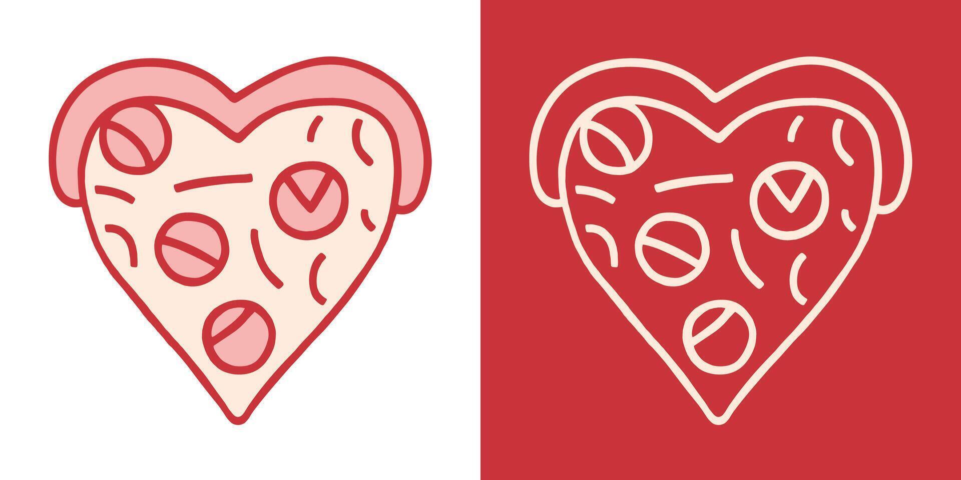 Pizza heart shaped food Valentines day galentine cute pink red vintage retro girly preppy coquette aesthetic sketch drawing hand drawn illustration dinner date party decor element sticker design vector