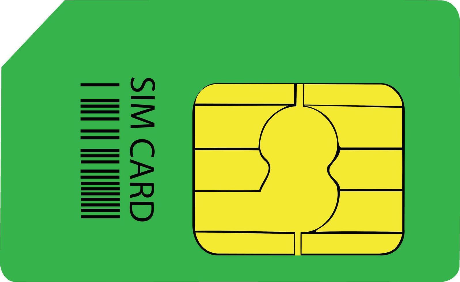 A green sim card with a yellow barcode vector