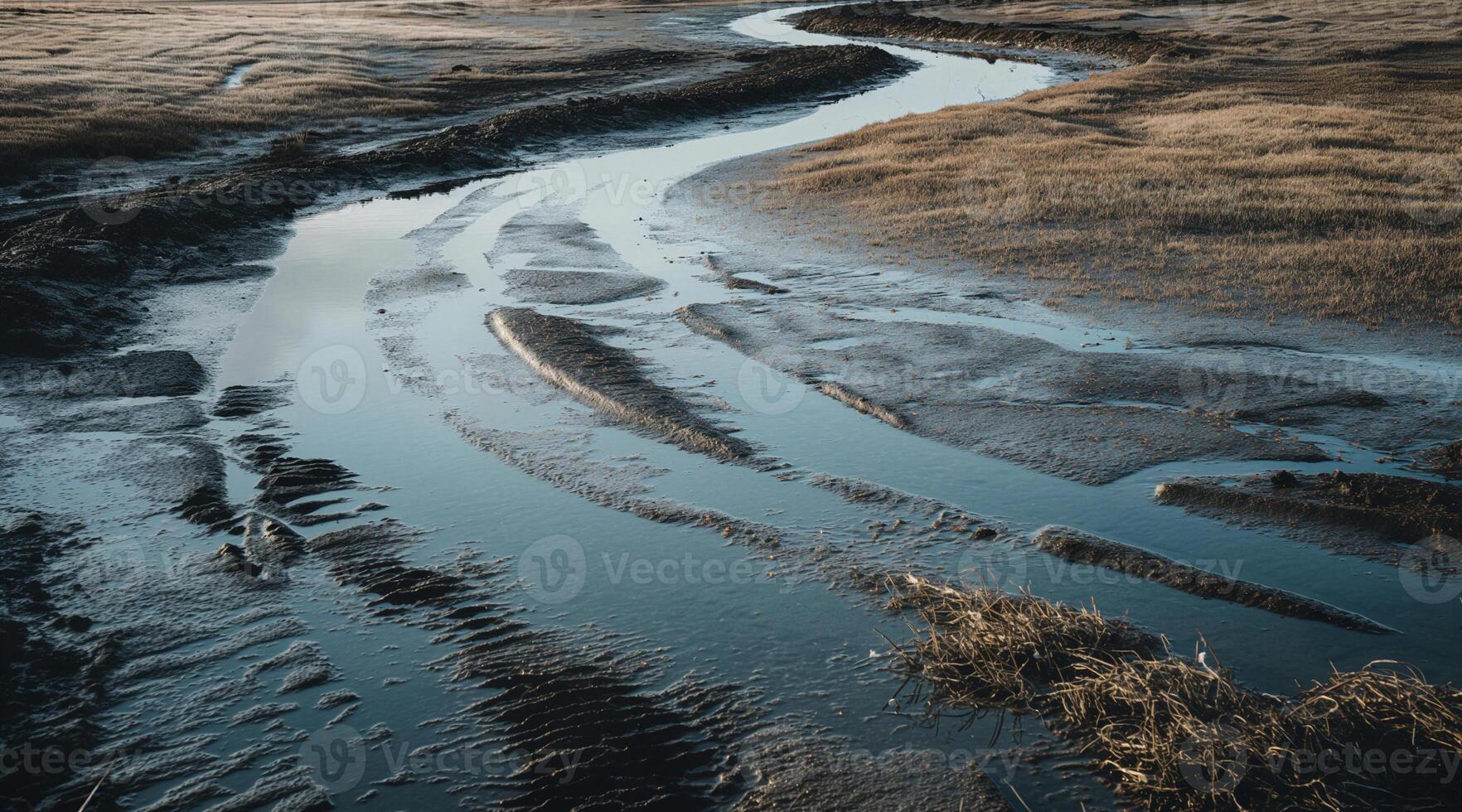 A river running through a marshy field photo