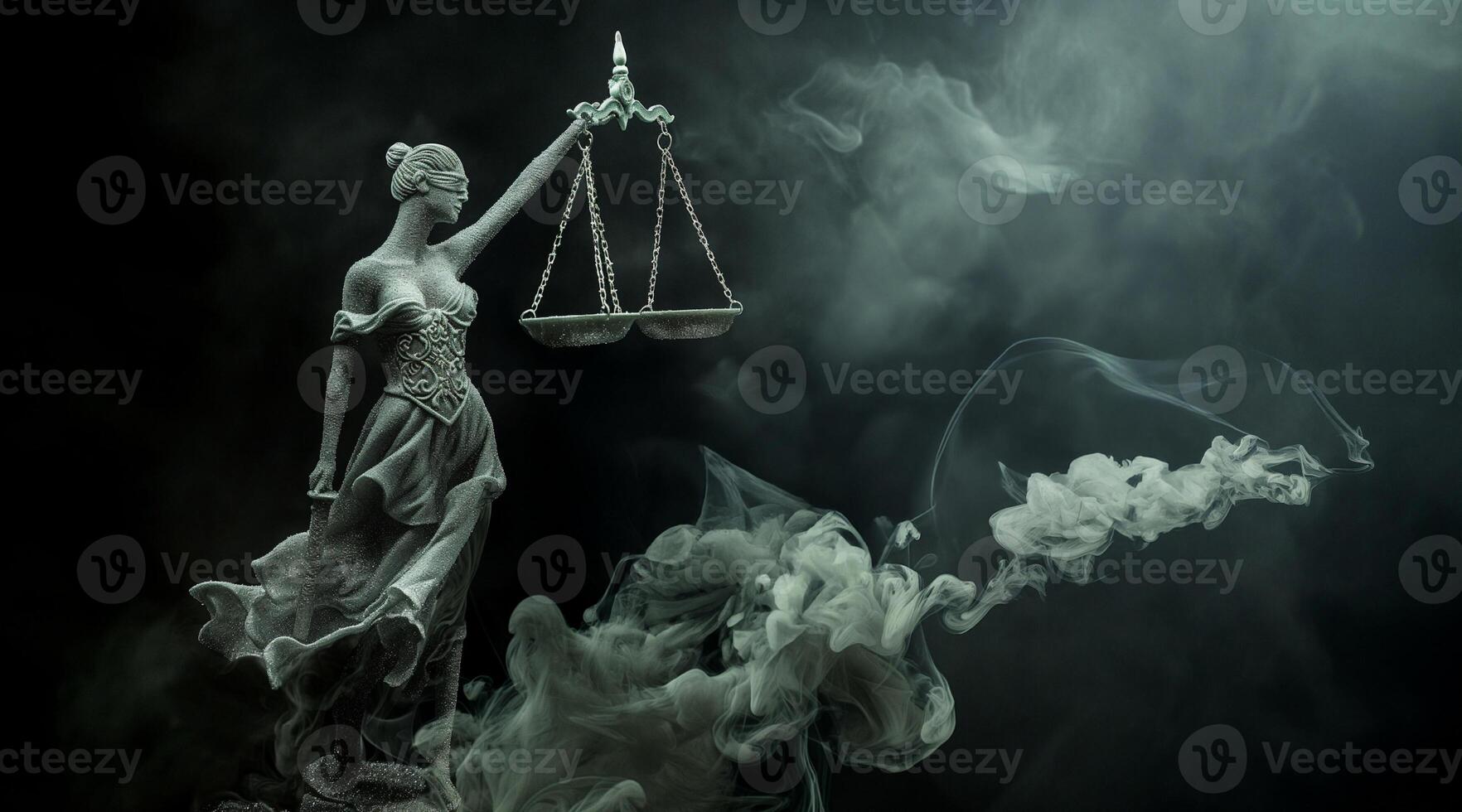 The statue of justice is holding a scale photo