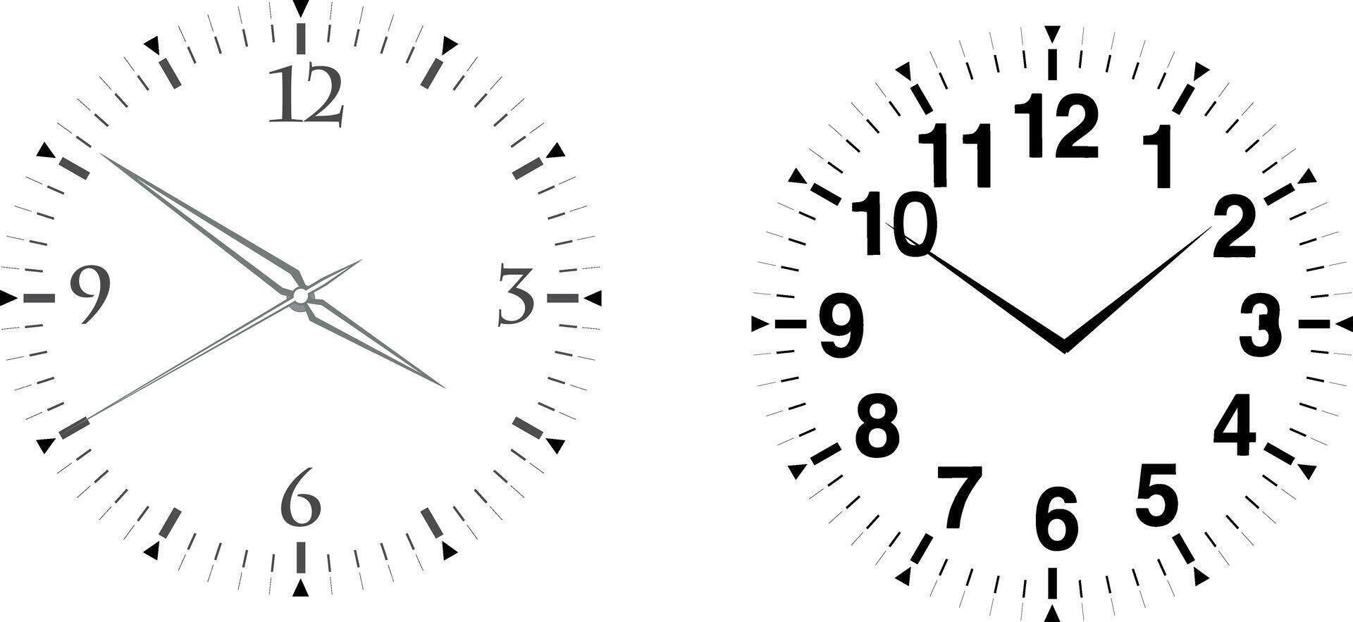 Two clocks are shown on a white background vector