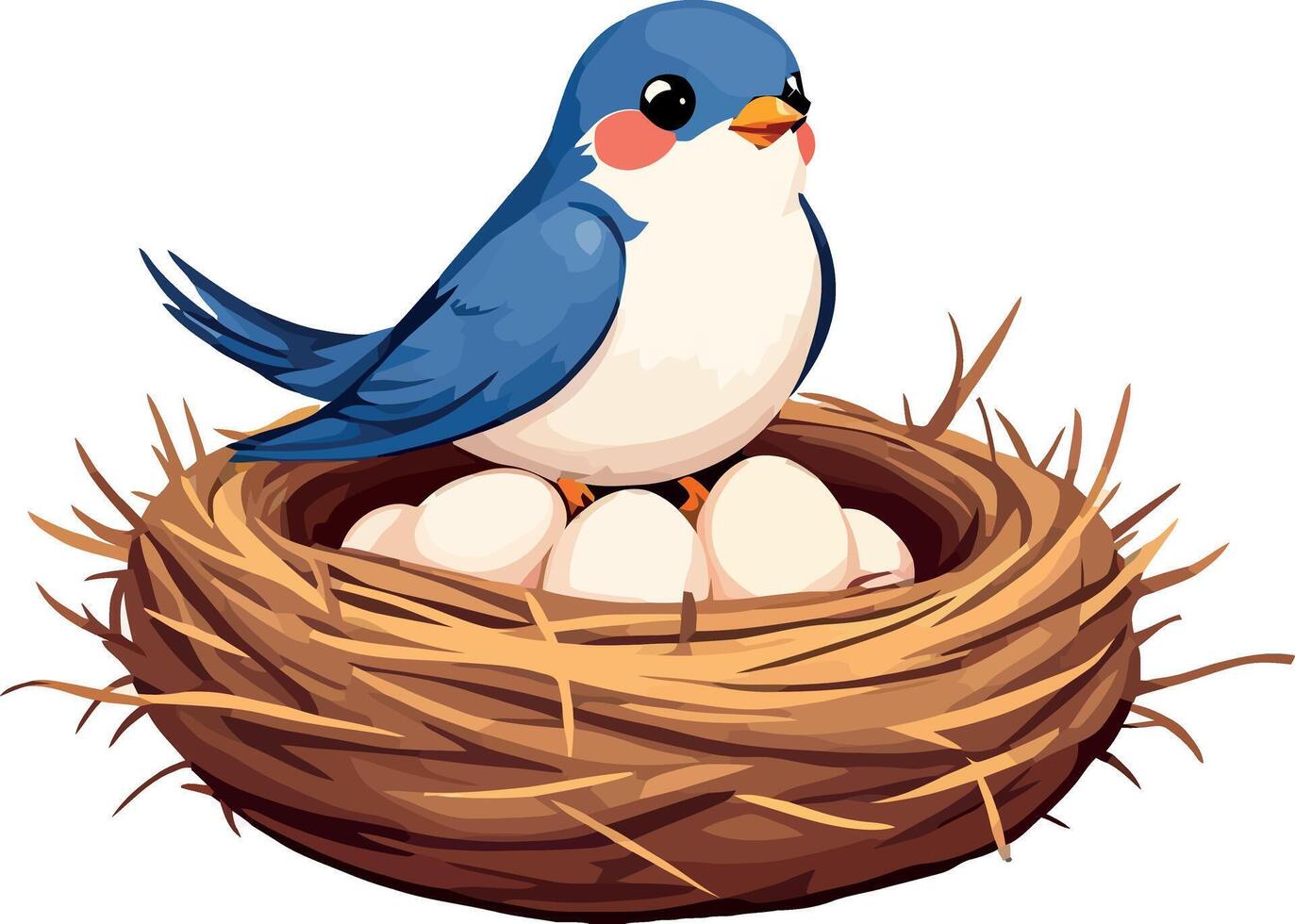Blue bird in nest with eggs vector