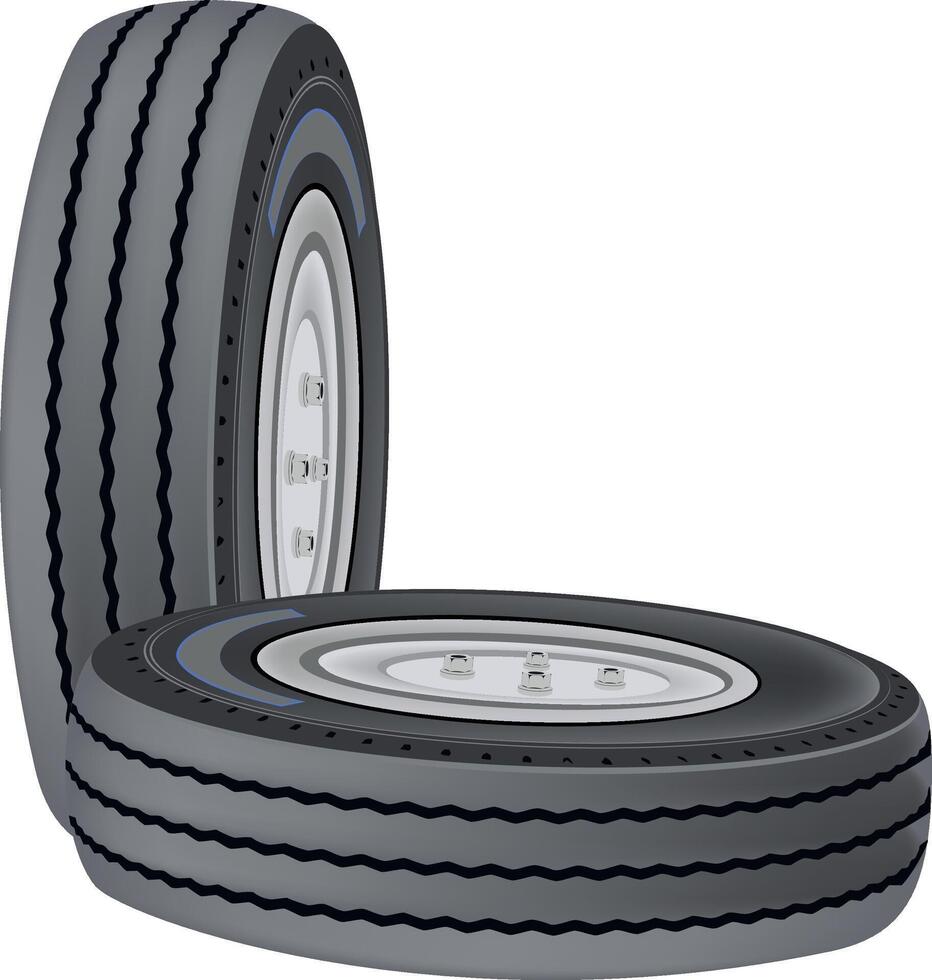 Two tires on a white background with a blue stripe vector