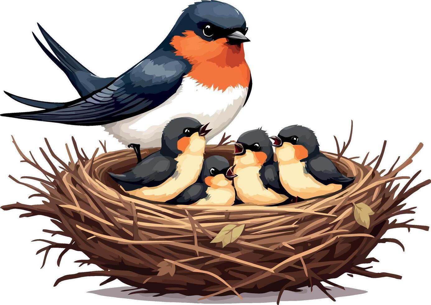 A bird and her babies in a nest vector