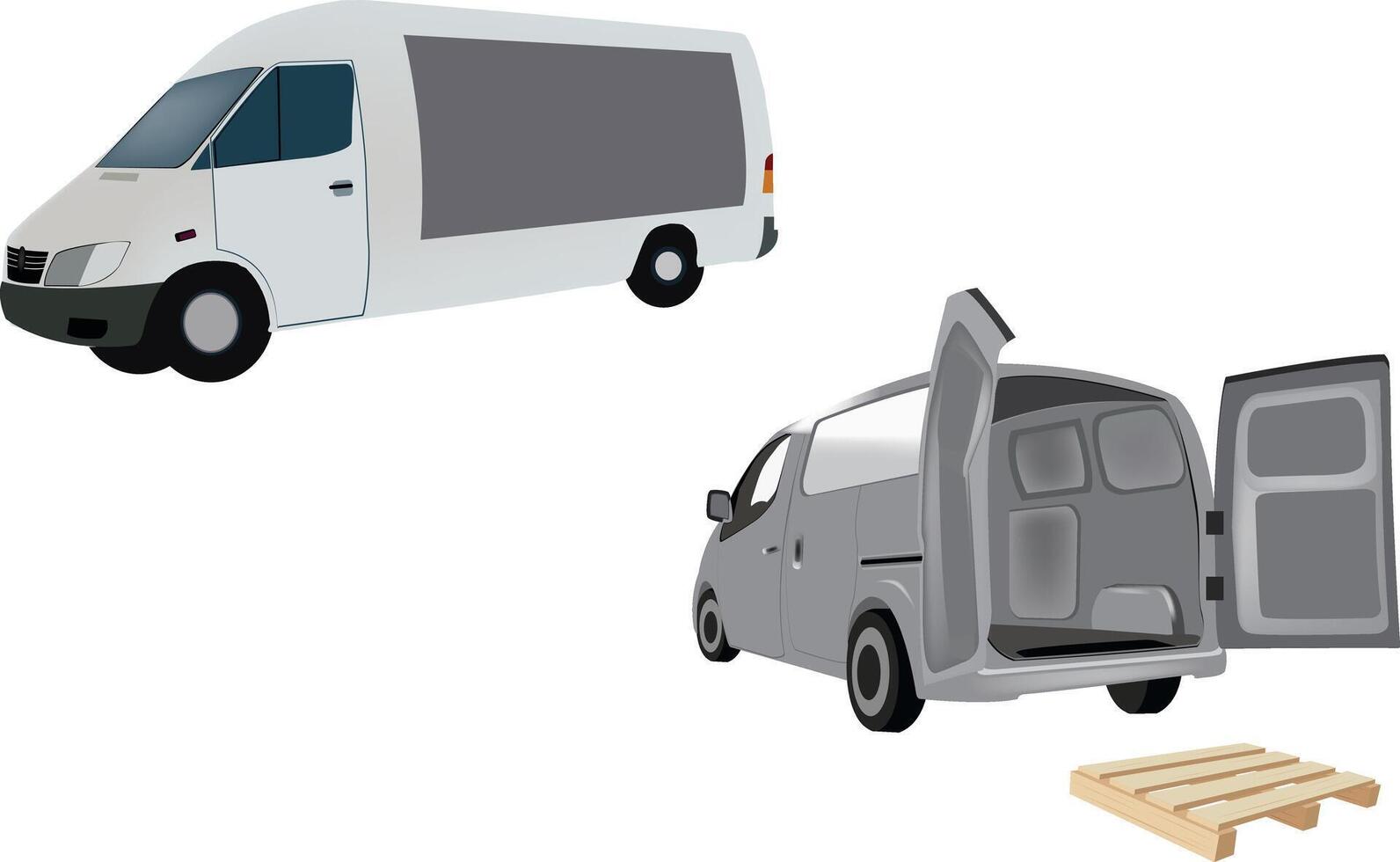 A van and a truck with a pallet vector