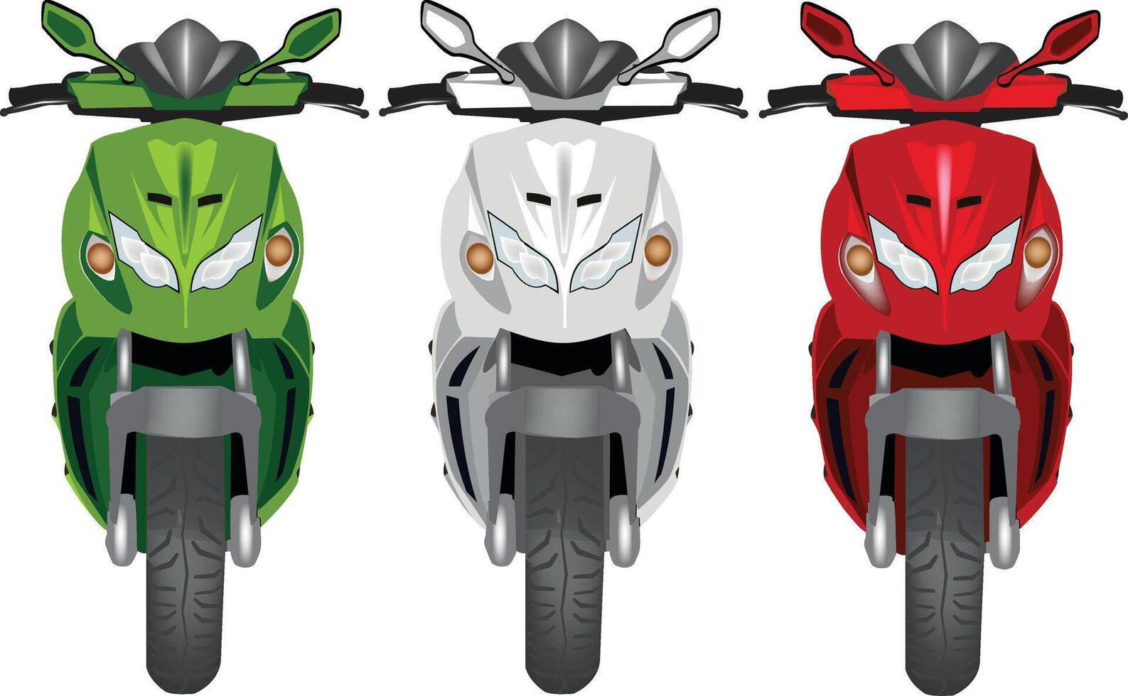 Three motorbikes are shown in different colors vector