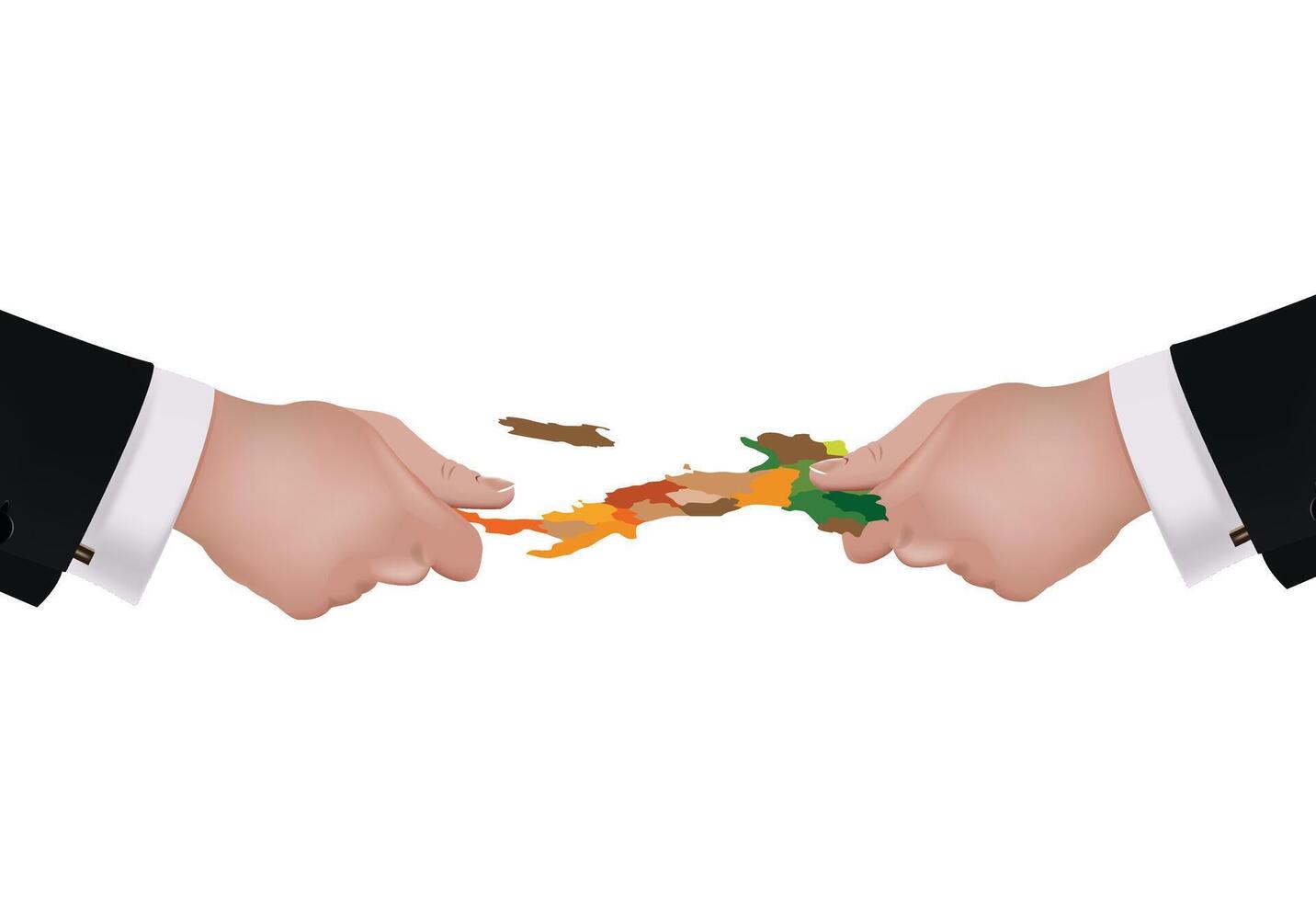 Two businessmen dividing a colorful map representing market share vector