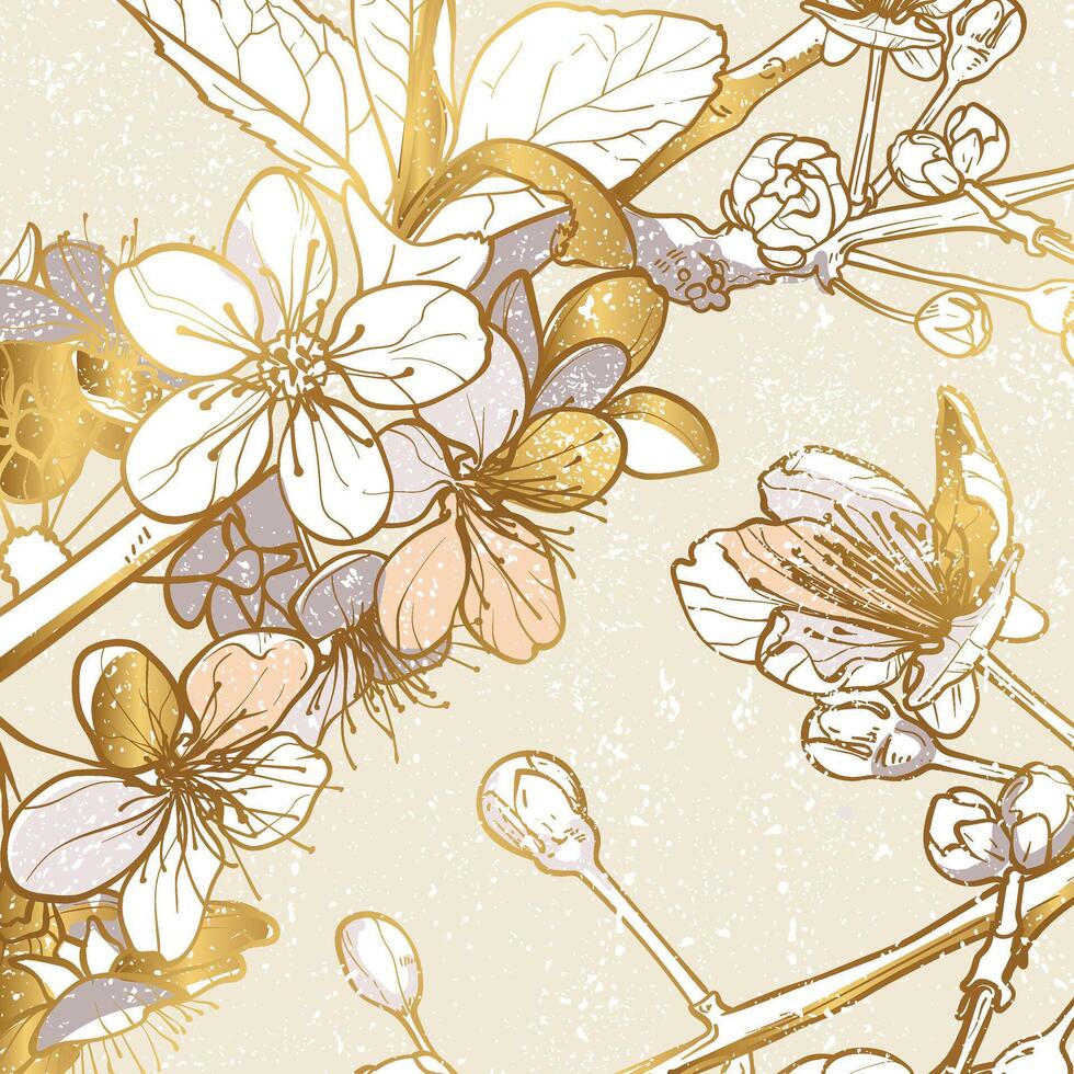 Elegant and luxurious design with spring flower for invitations or social media posts. Hand drawn graphic design with cherry blossoms for prints or online vector