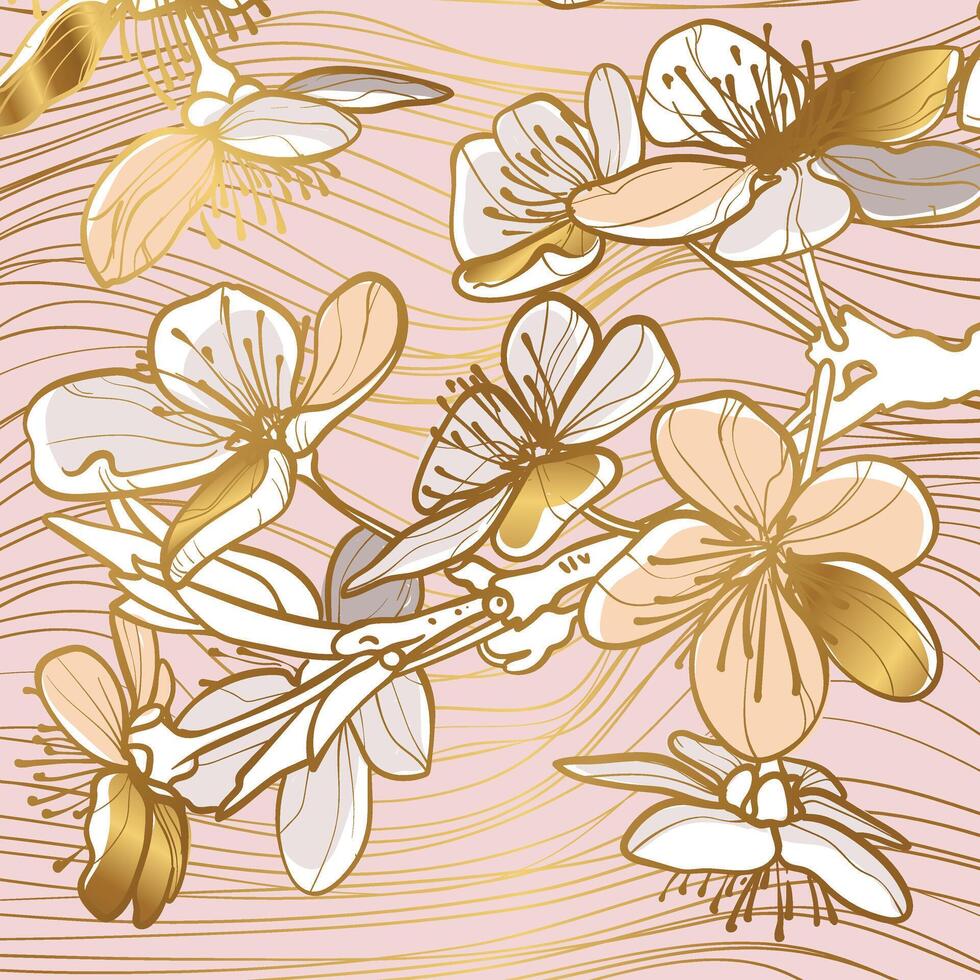 Hand drawn cherry blossoms. Elegant and luxurious design for invitations or social media posts. Hand drawn graphic assets for prints or online vector
