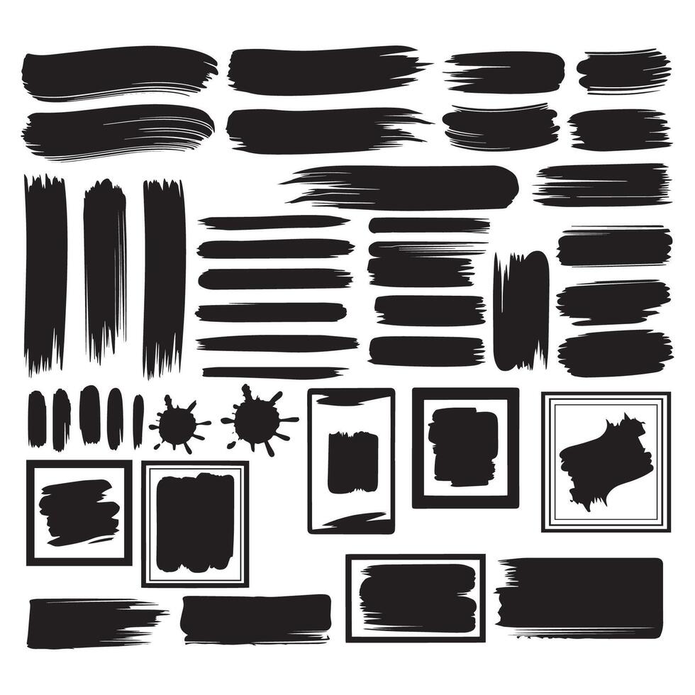 Brush strokes, brushes, lines, frames, box, grungy. Grungy brushes set collection 20.eps vector