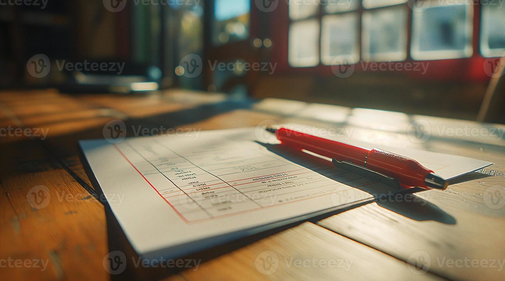 A red pen on a paper with a checklist photo