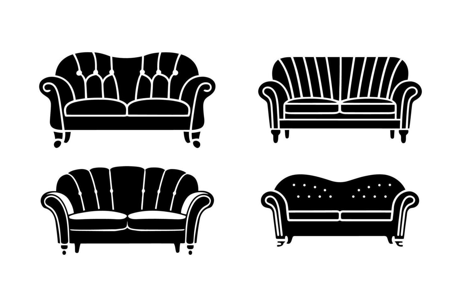 Four Classic Chesterfield Sofas in a Simple Design vector