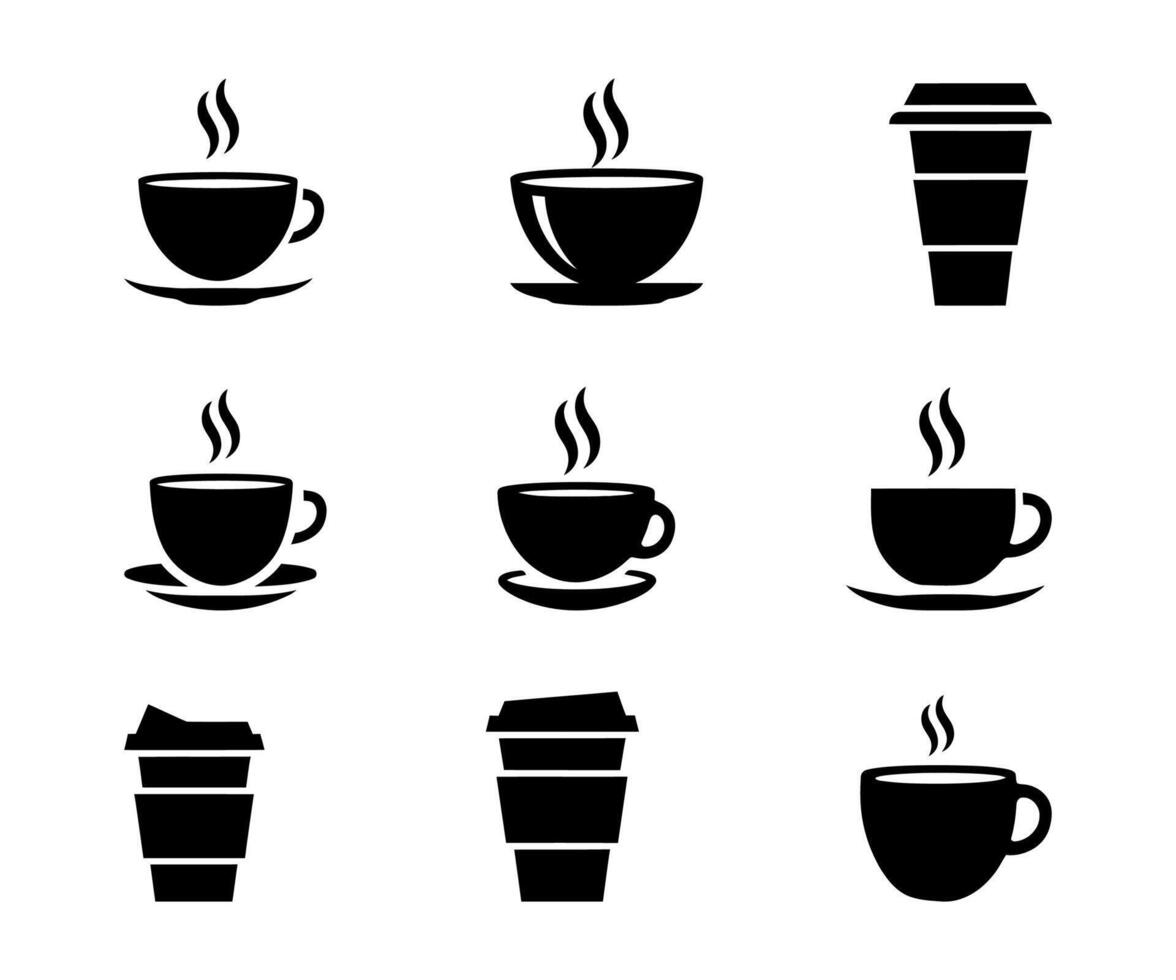 Hot Coffee and Takeaway Cups Icons Set vector