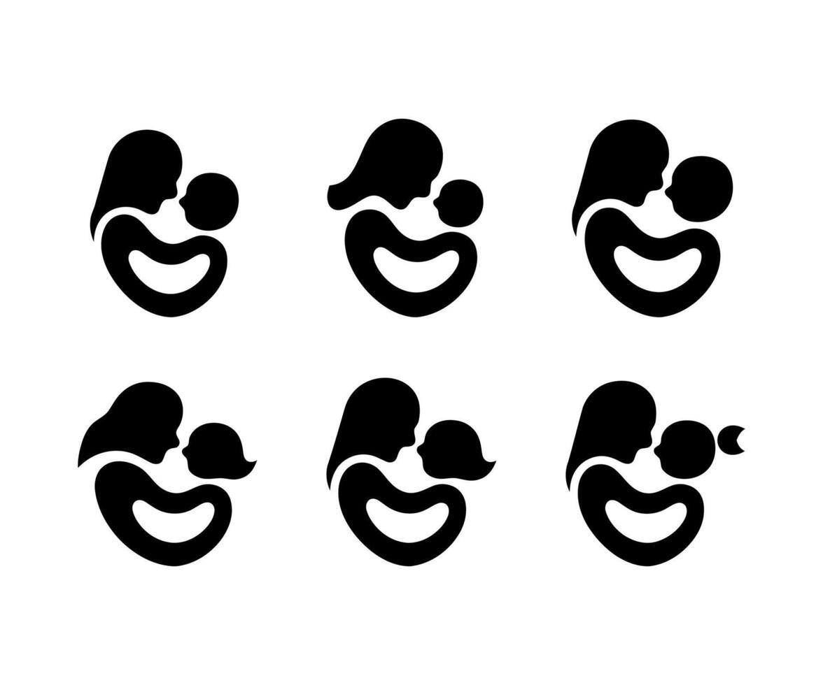 Mother and Child Silhouette Icons, Showing Different Stages of Bonding vector