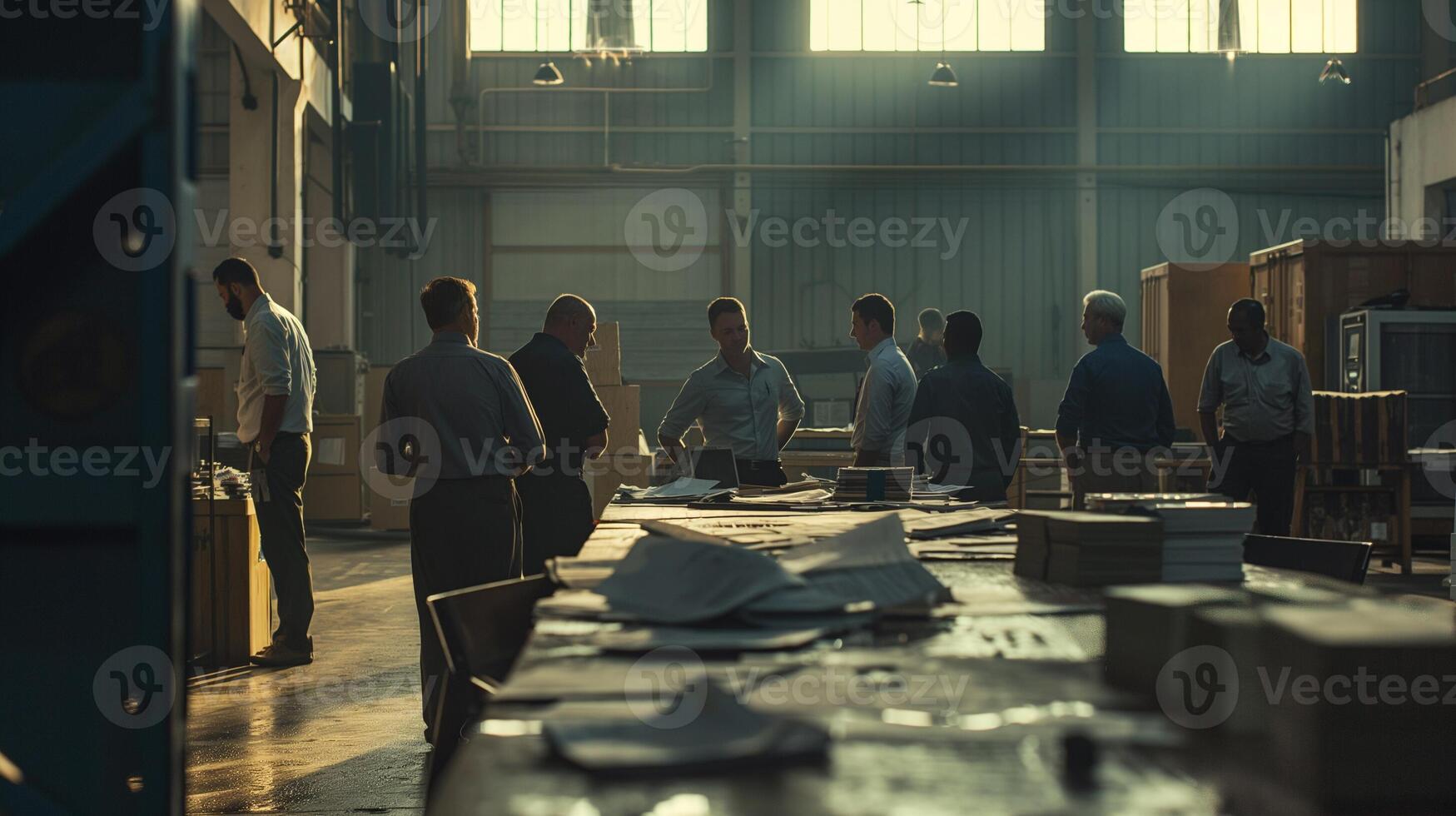 A group of people standing in a factory photo