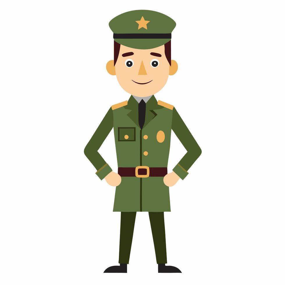Cartoon military man in uniform . Profession military man. Isolated on white background.Front view vector