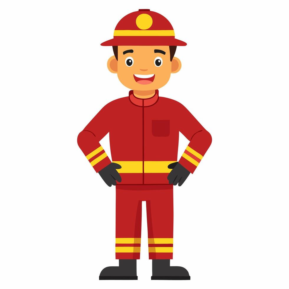 cartoon firefighter in uniform. fireman profession . Isolated on white background. vector
