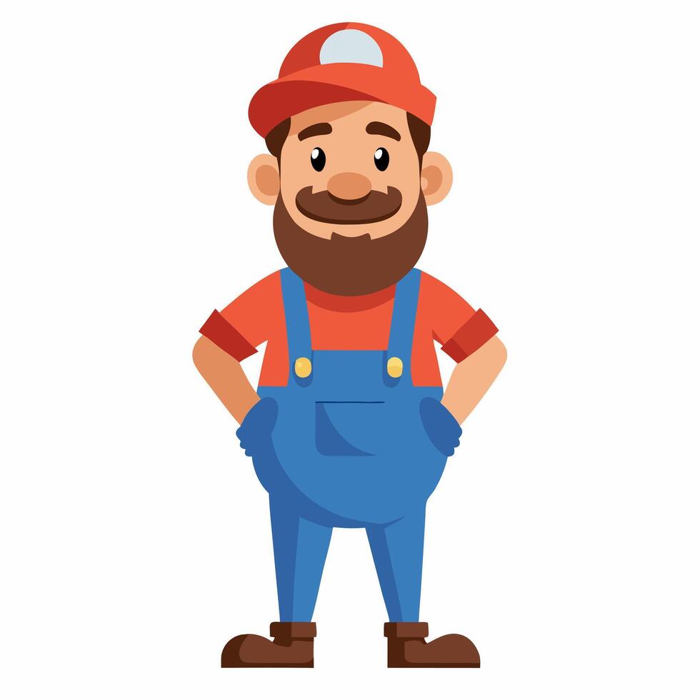 Cartoon plumber in uniform . Profession plumber. Isolated on white background.Front view vector