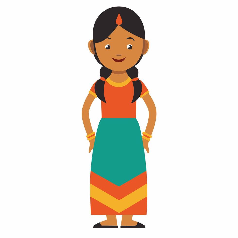 cartoon Indian woman in traditional clothes. Isolated on white background. front view vector