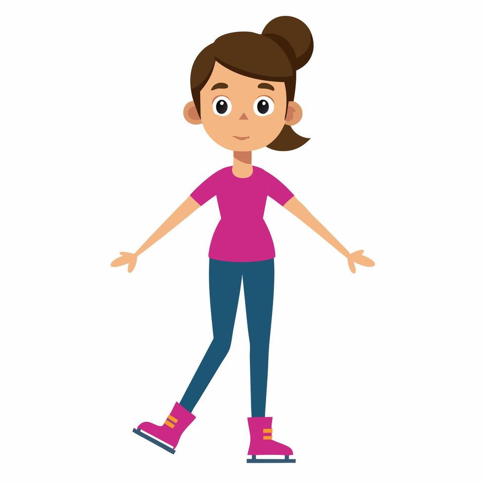 cartoon figure skater girl . Isolated on white background.Front view vector