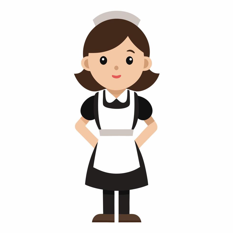 Cartoon housemaid in uniform .Isolated on white background. front view vector