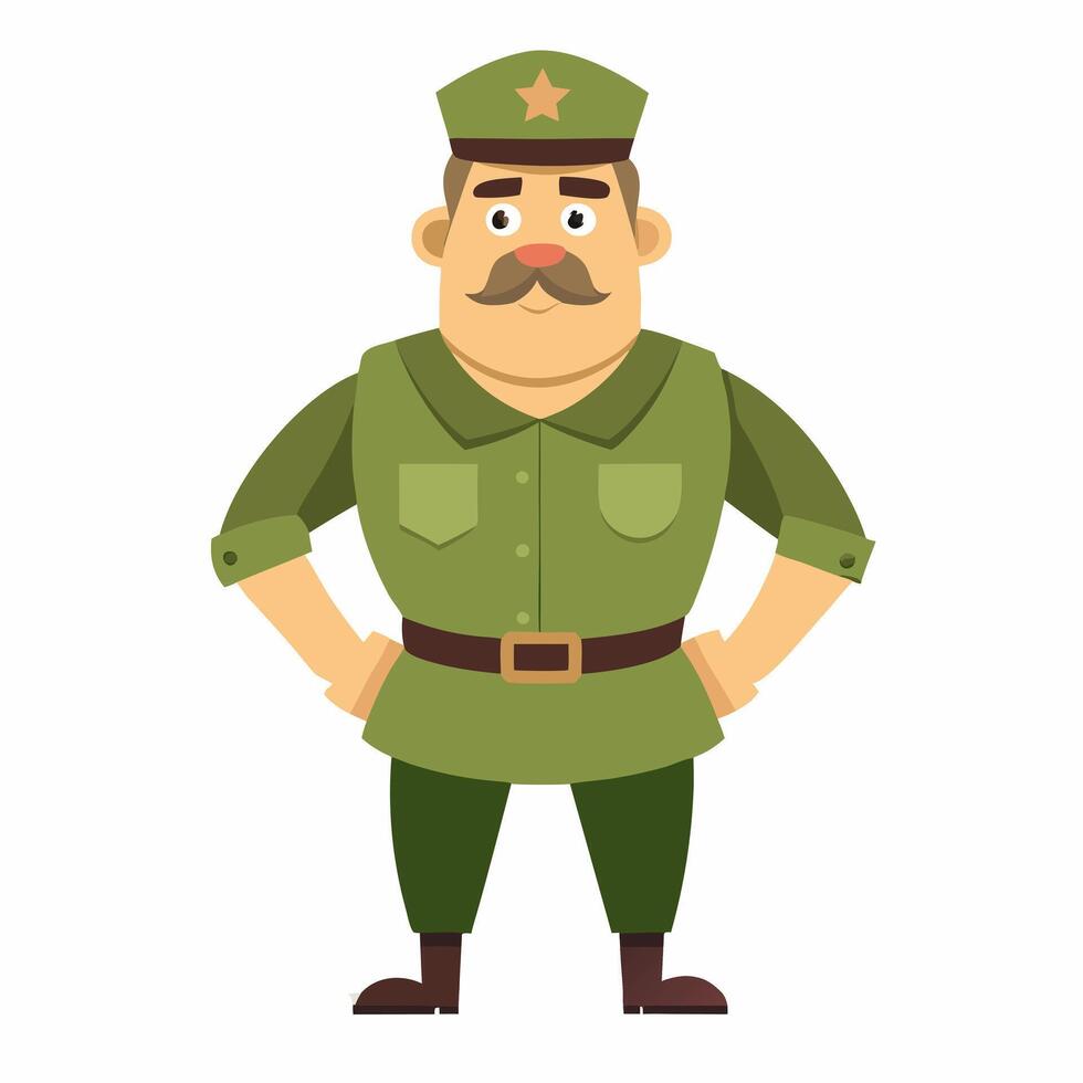 cartoon military man in uniform . profession military man. Isolated on white background.Front view . vector