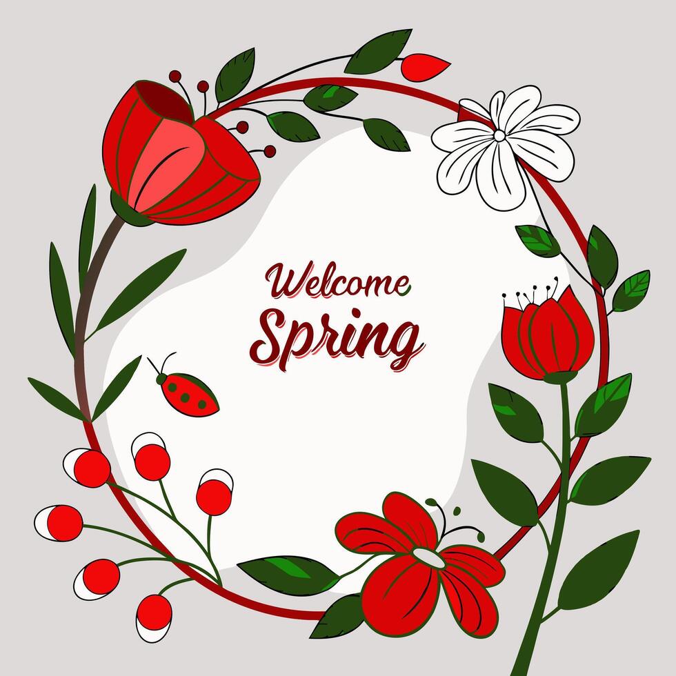 Welcome spring floral frame illustration vector