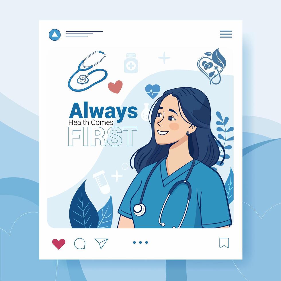 A poster with a woman in a blue uniform and a stethoscope vector