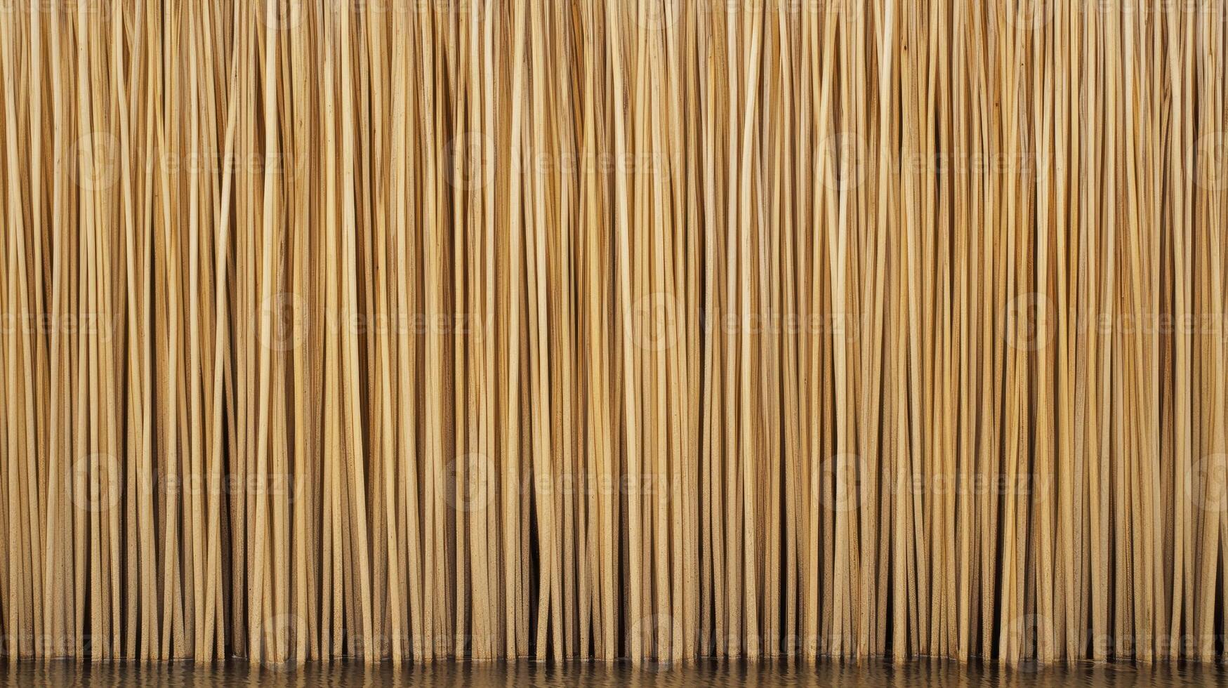 Close-up view of textured straw or grass fibers arranged vertically, highlighting natural patterns and warm tones photo