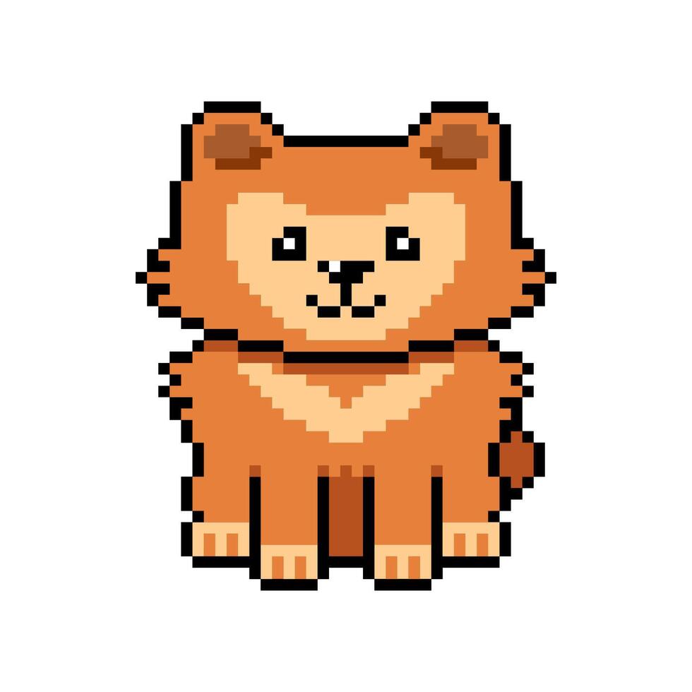 Pixel art a cute pomeranian dog in retro style vector