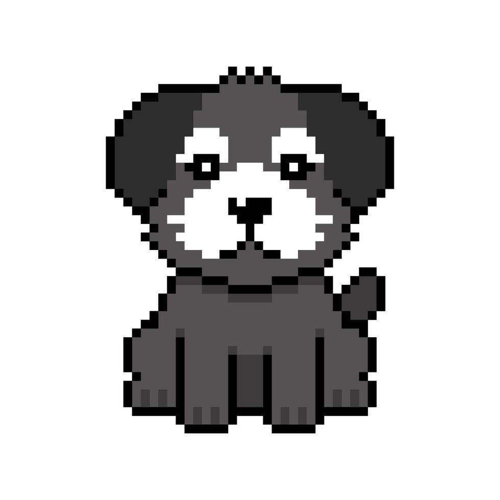 Pixel art a cute dog in retro style for design. vector