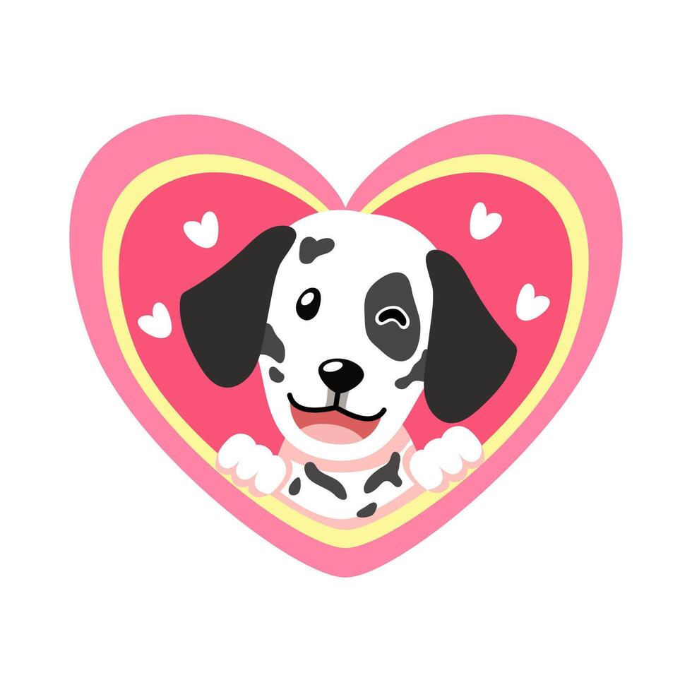 cartoon valentine cute dalmatian dog with big heart vector