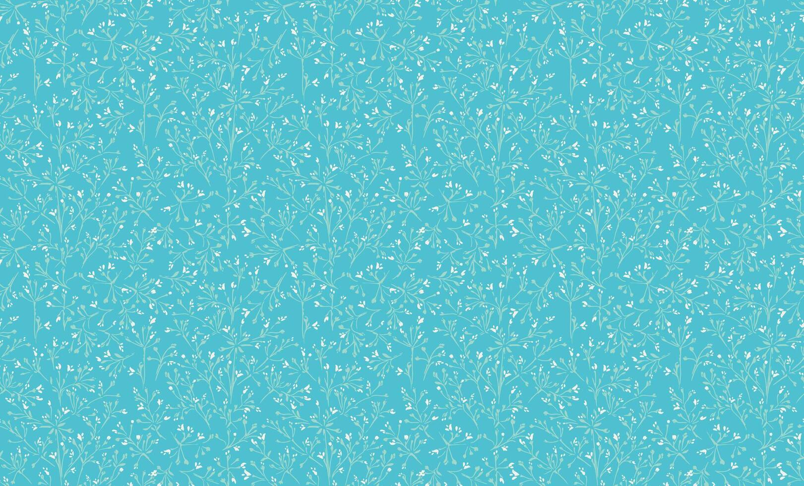 Seamless pattern with delicate abstract floral stems and small leaves on a bright blue background. Soft details create an elegant, sophisticated look, perfect designs, print for textiles, stationery vector