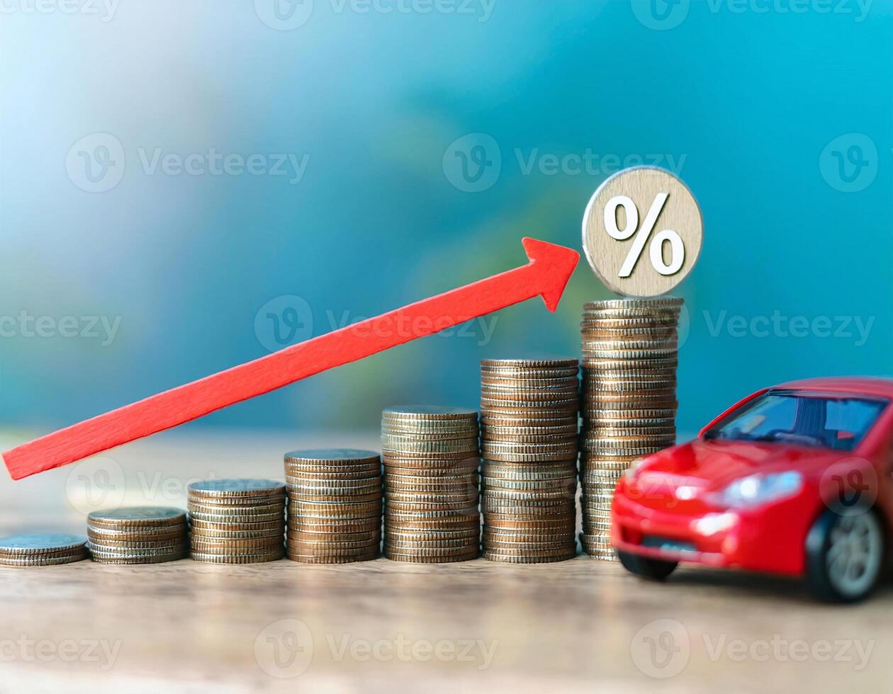 Auto Loan Interest Rate Increase with Coins, Car, and Percentage Symbol photo