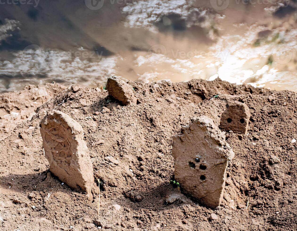 Desert Graveyard with Sand and Dunes in the Background photo