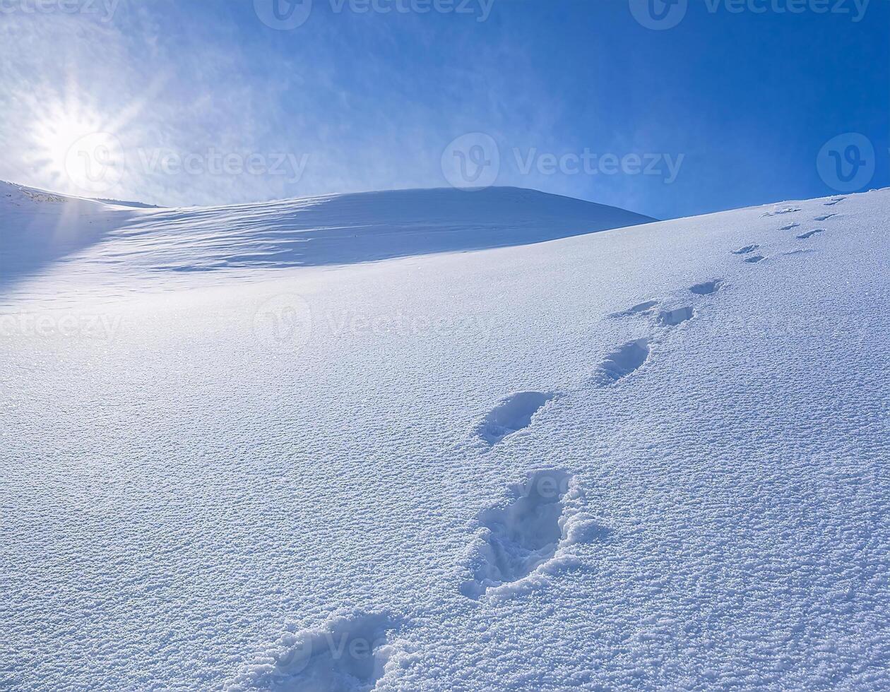 Traces of Steps Left Behind on a Soft Snowy Ground photo