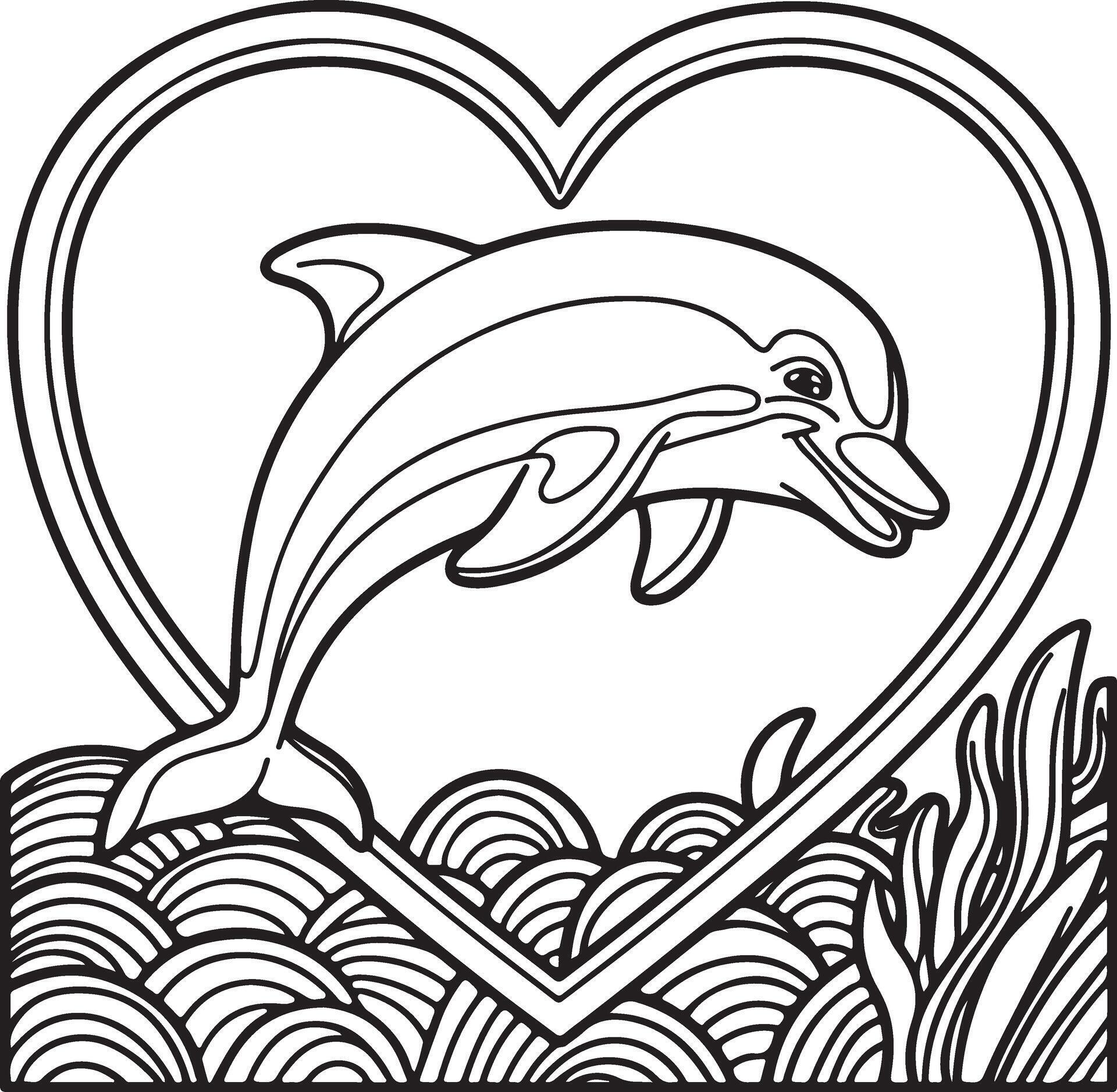 Valentine #39 s day dolphin coloring page for printable 55935342 Vector Art