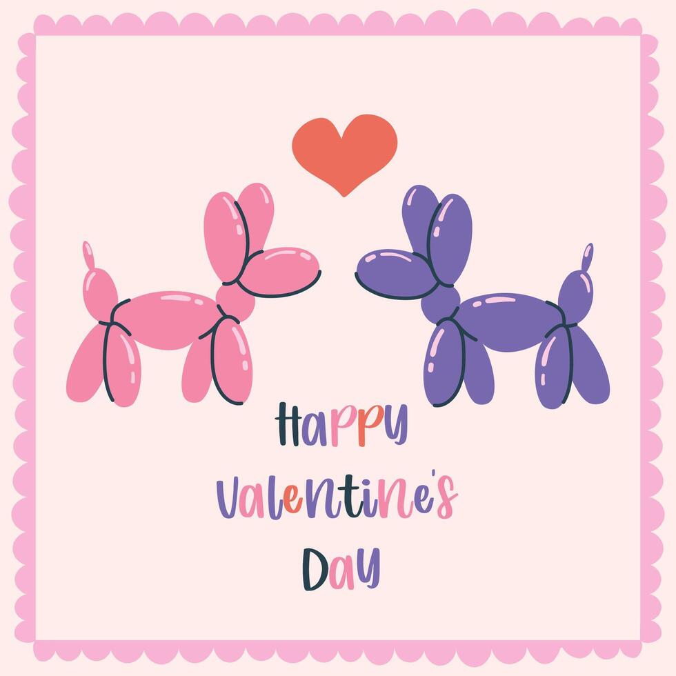 Happy Valentine's day greeting card two bubbledogs. Handdrawn illustration. vector
