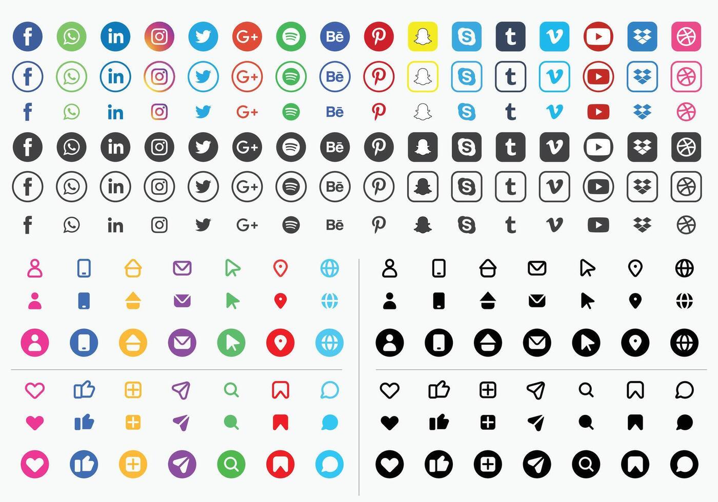 social media icons. Icon set, flat line art, web icon, Round social media icons or social network logos flat icon set collection for apps and websites. vector