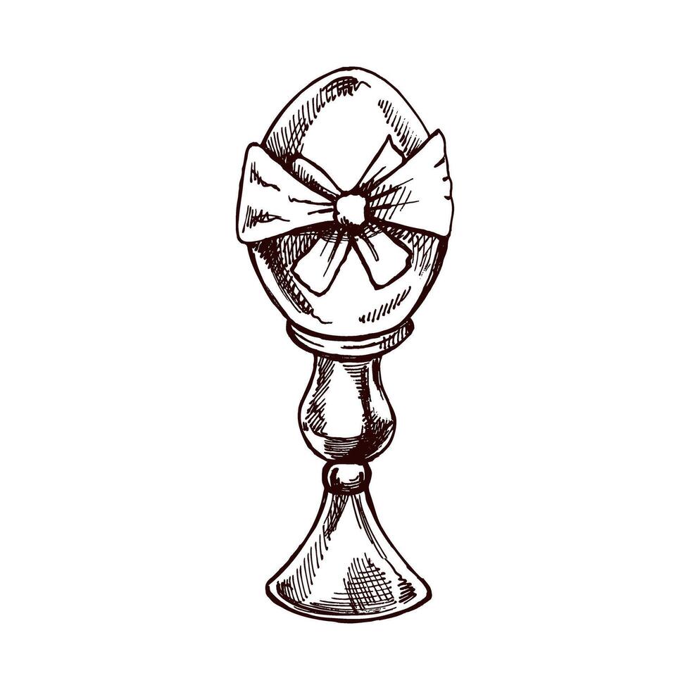 Hand drawn vintage sketch of decorative Easter egg with bow vector