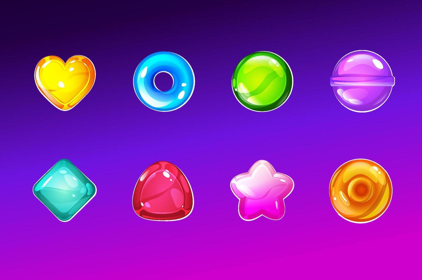 Set of hard candy, dragoon, lollipop, caramel, jelly, mint in various shapes and colors vector