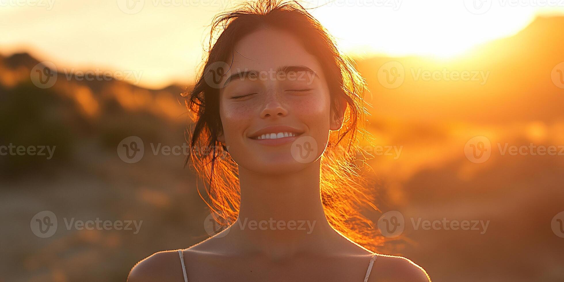 Woman sunset peace nature landscape photo
