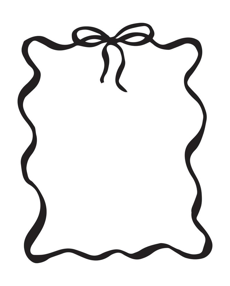 illustration, ribbon frame with bow. black and white drawing in doodle style vector
