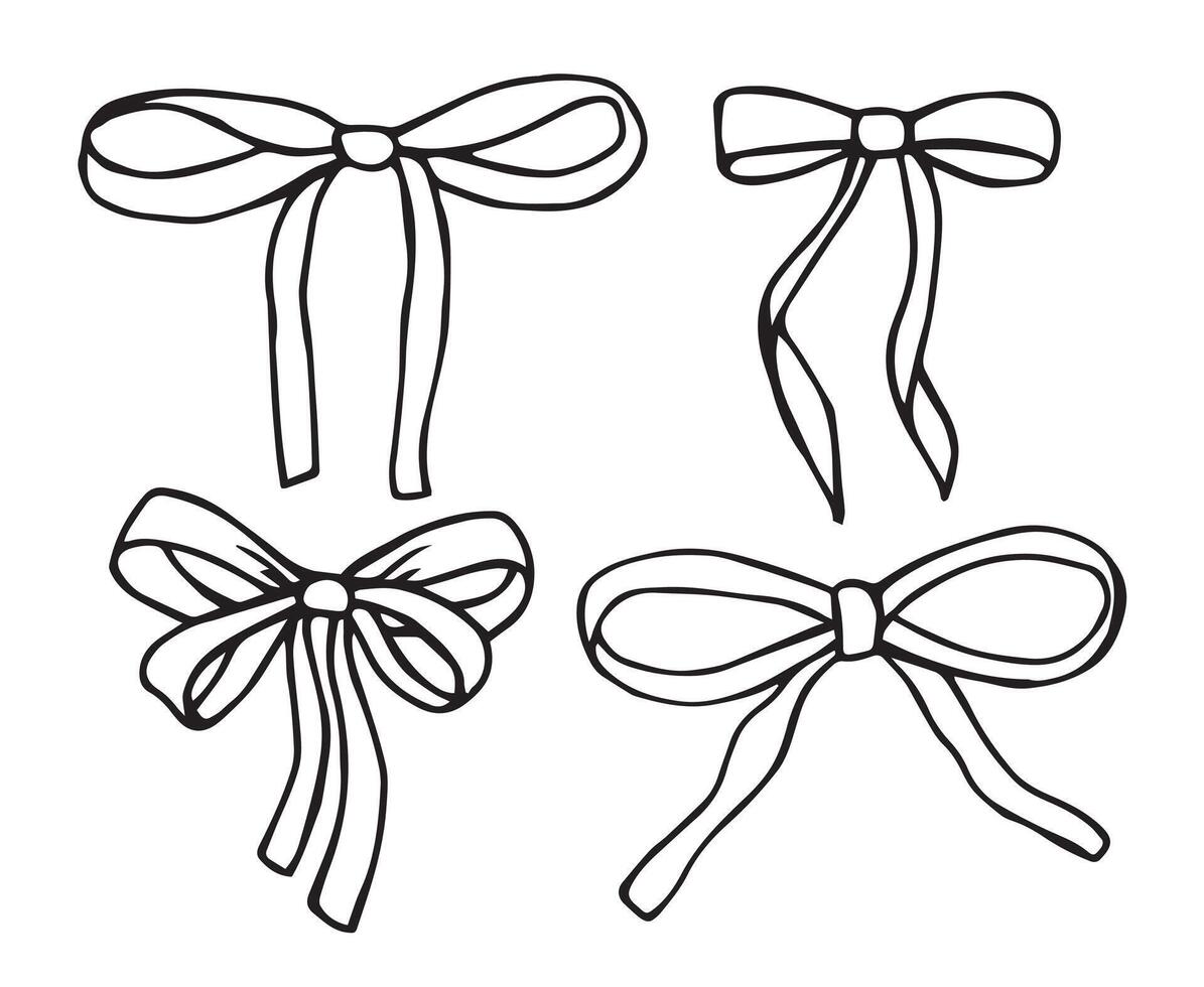 illustration, set with bows. drawing in doodle style vector
