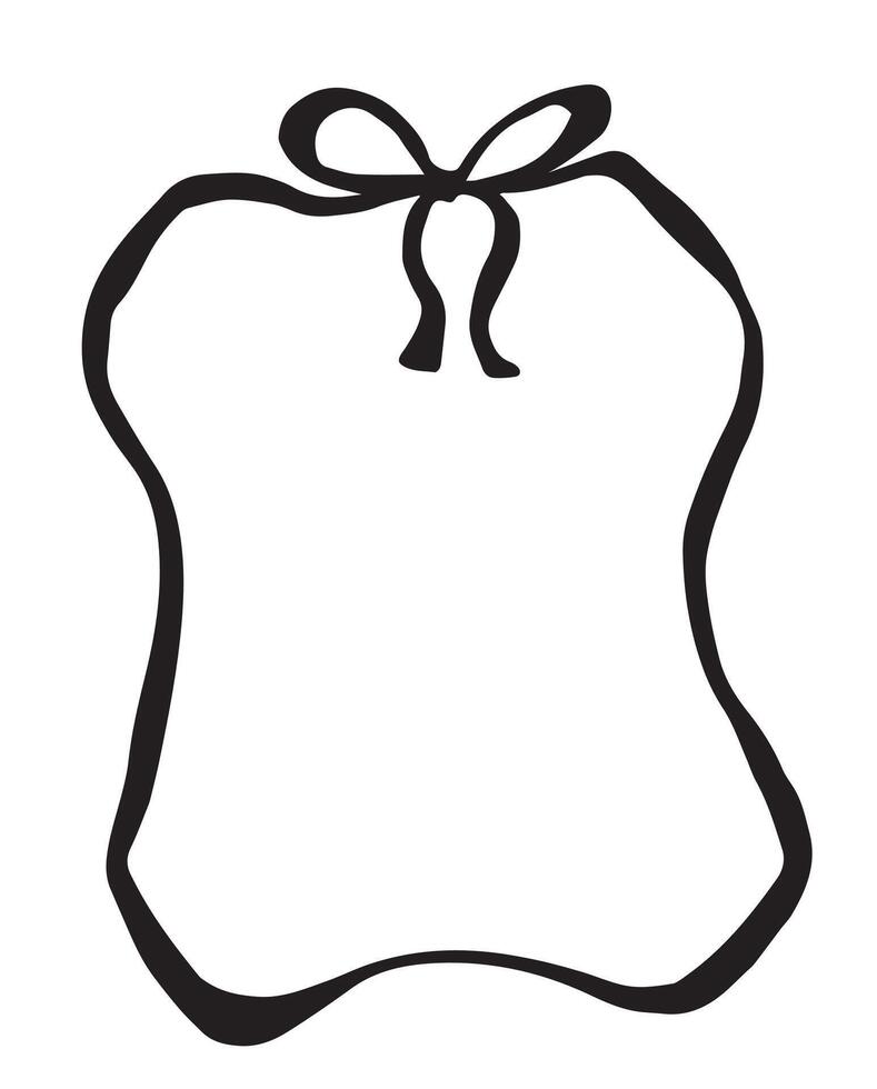 illustration, ribbon frame with bow. black and white drawing doodle vector