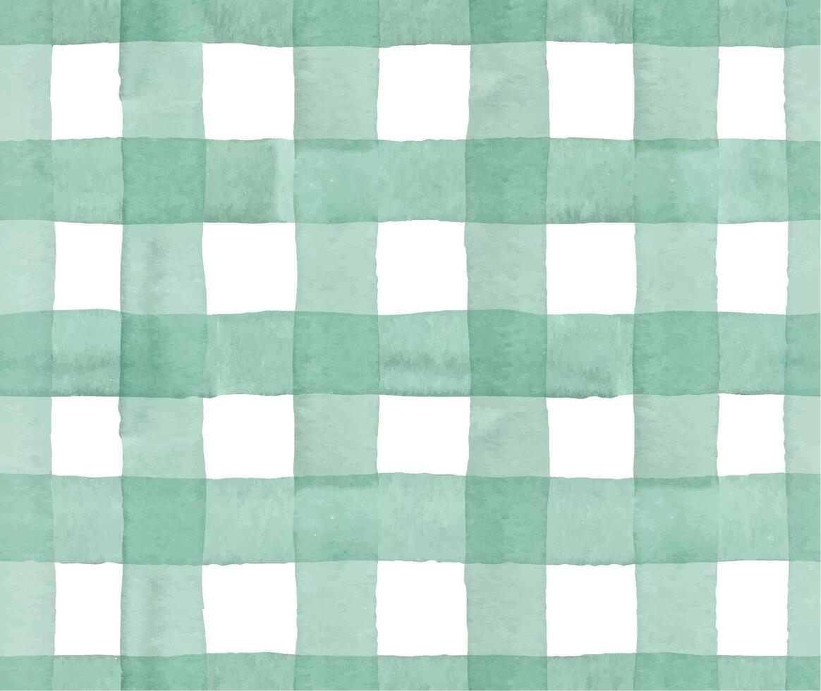 seamless watercolor pattern in green checkered pattern on white background vector